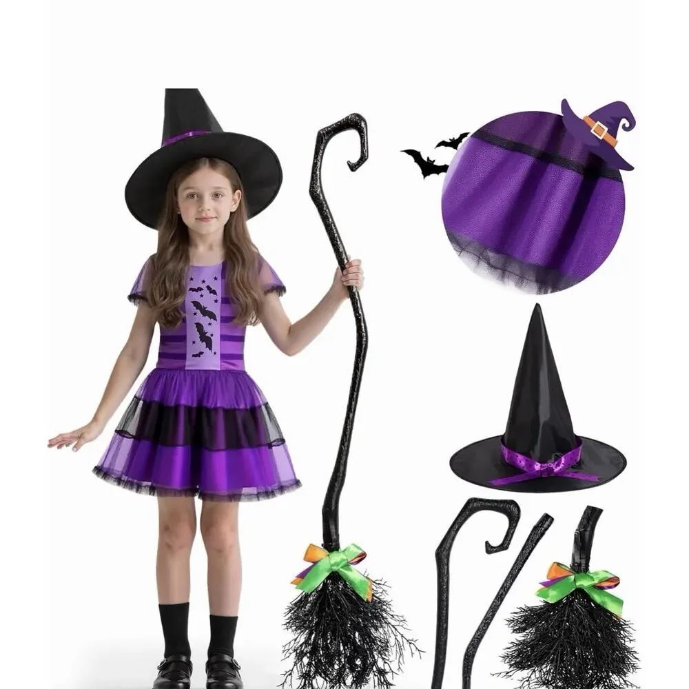 Kids Witch Costume for Girls, Halloween Costumes Dress Up Role Play Set M New